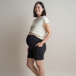 Hofish Maternity Black Stretch Side Pockets 6" Full Panel Bike Shorts Small